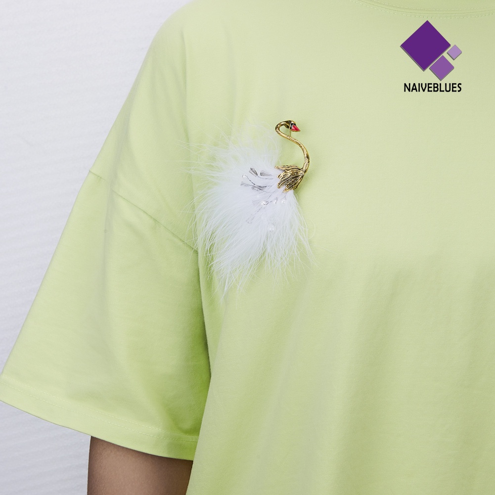 &lt; Naiveblues &gt; Unisex Mutiara Imitasi Berlian Imitasi Bulu Burung Hewan Pin Kemeja Kerah