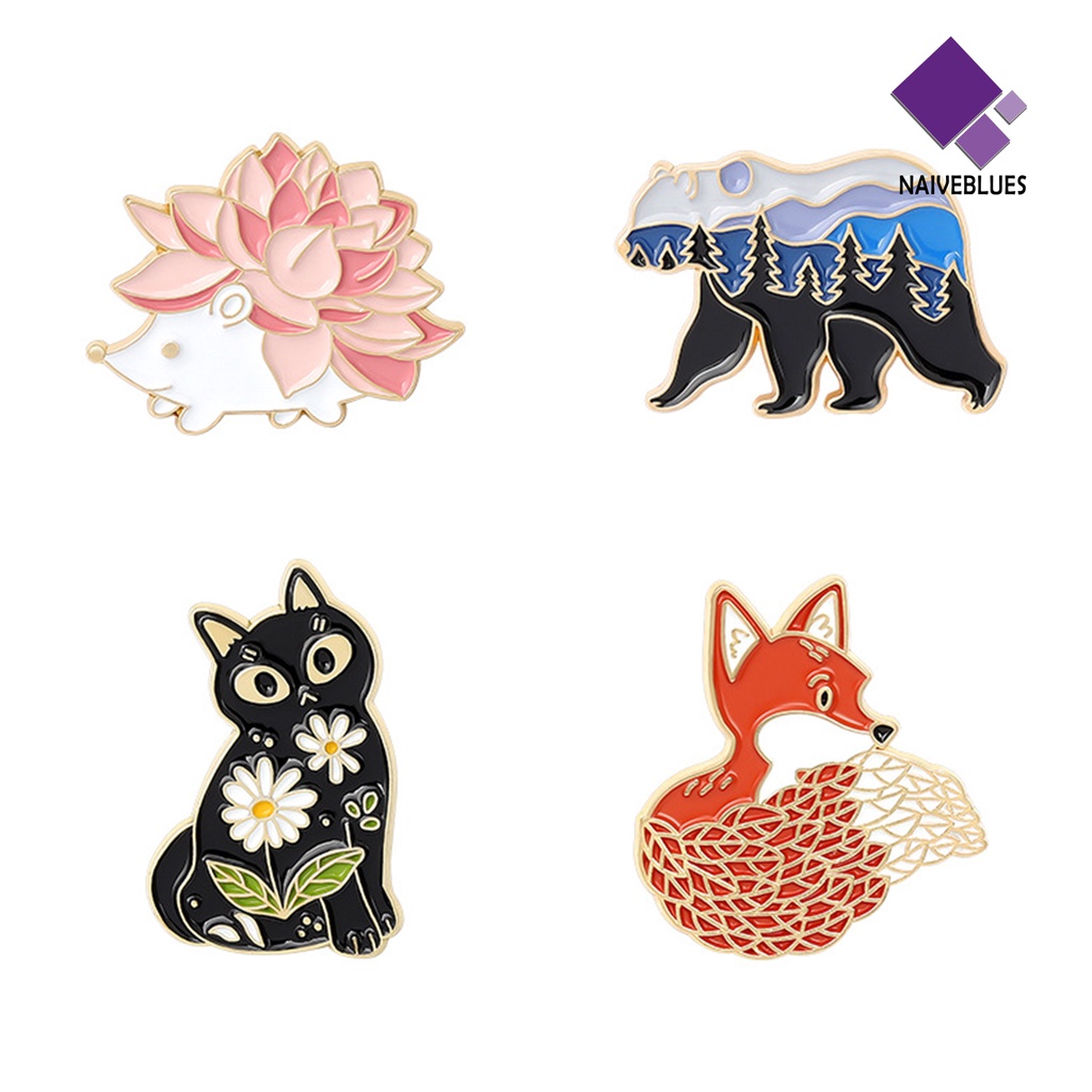 &lt; Naiveblues &gt; Pin Enamel Gaya Jepang Ornamen Lucu Bentuk Rubah Beruang Landak Untuk Travel