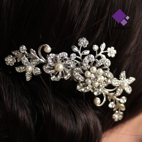 &lt; Naiveblues &gt; Wanita Pernikahan Bunga Berlian Imitasi Mutiara Imitasi Rambut Bridal Rambut Sisir