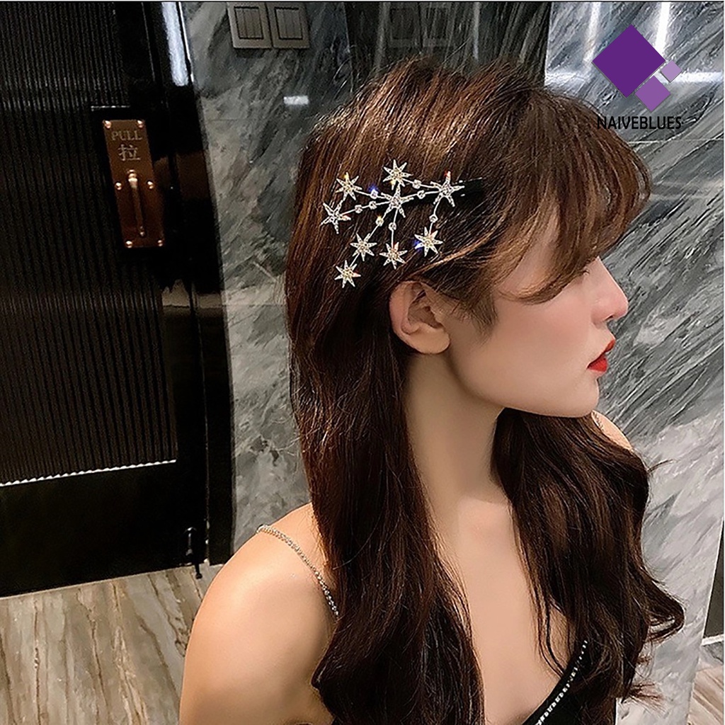 &lt; Naiveblues &gt; Duck-Bill Hair Clip Shine Rhinestones Bertatahkan Emas/Perak Bintang Klip Elegan Aksesoris Rambut Wanita Jepit Rambut
