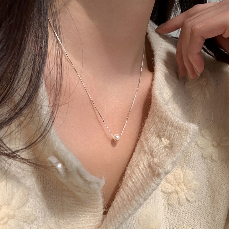 Shell Pearl Necklace Female925 Perak Kalung Mutiara Desain Sederhana Rantai Klavikula Hadiah Rantai Leher