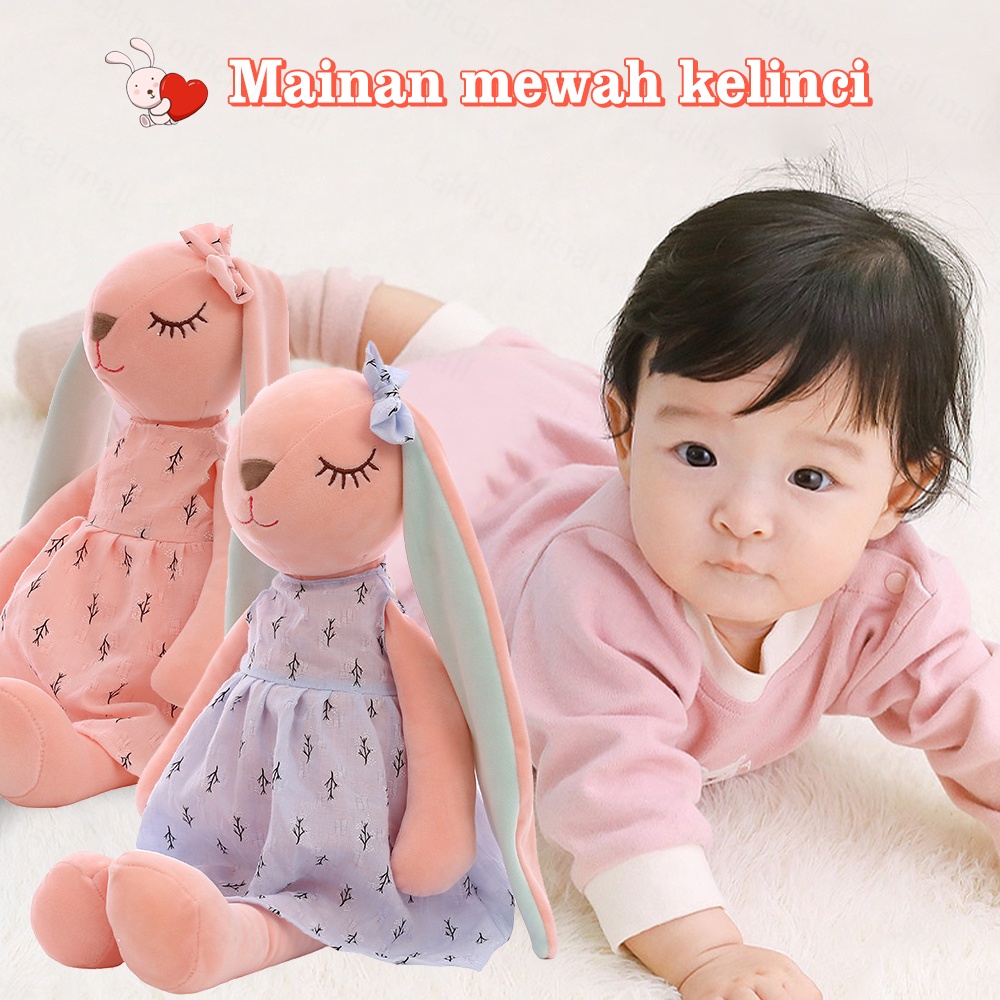 Lakhu Boneka Kelinci Telinga Panjang tarik Bahan Plush lembut Untuk Tidur 35cm