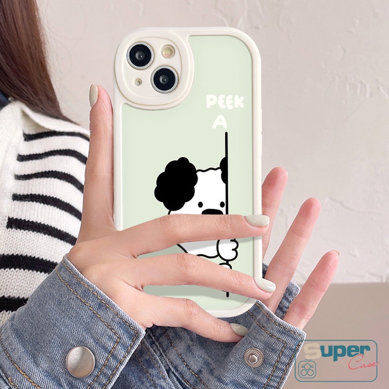 Cute Bear Puppy Look Around Couples Phone Case Kompatibel Untuk IPhone XR 11 Pro Max 7Plus X14 13 12 Pro Max7 8 6 6s Plus XS Max SE 2020 Kartun Fashion Hewan Lembut Tpu Penutup Belakang