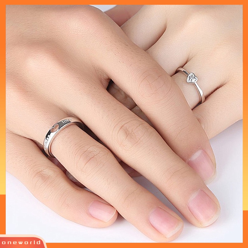 [EONE] Set Cincin Buku Jari Pasangan Berlian Imitasi Bentuk Hati Pembukaan Pencocokan Pasangan Set Cincin Hadiah Ulang Tahun