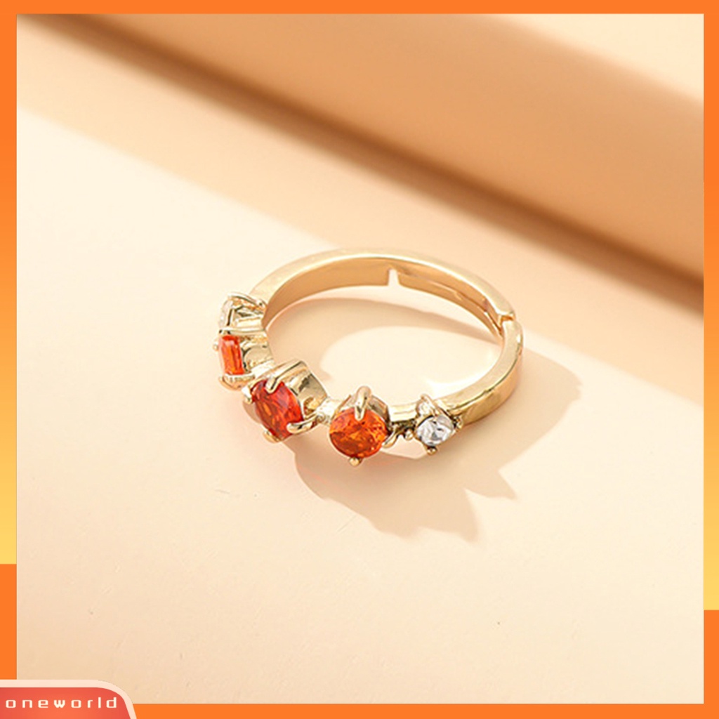 [EONE] Wanita Cincin Orange Permata Imitasi Adjustable Perhiasan Vintage Berlian Imitasi Jari Cincin Hadiah Ulang Tahun