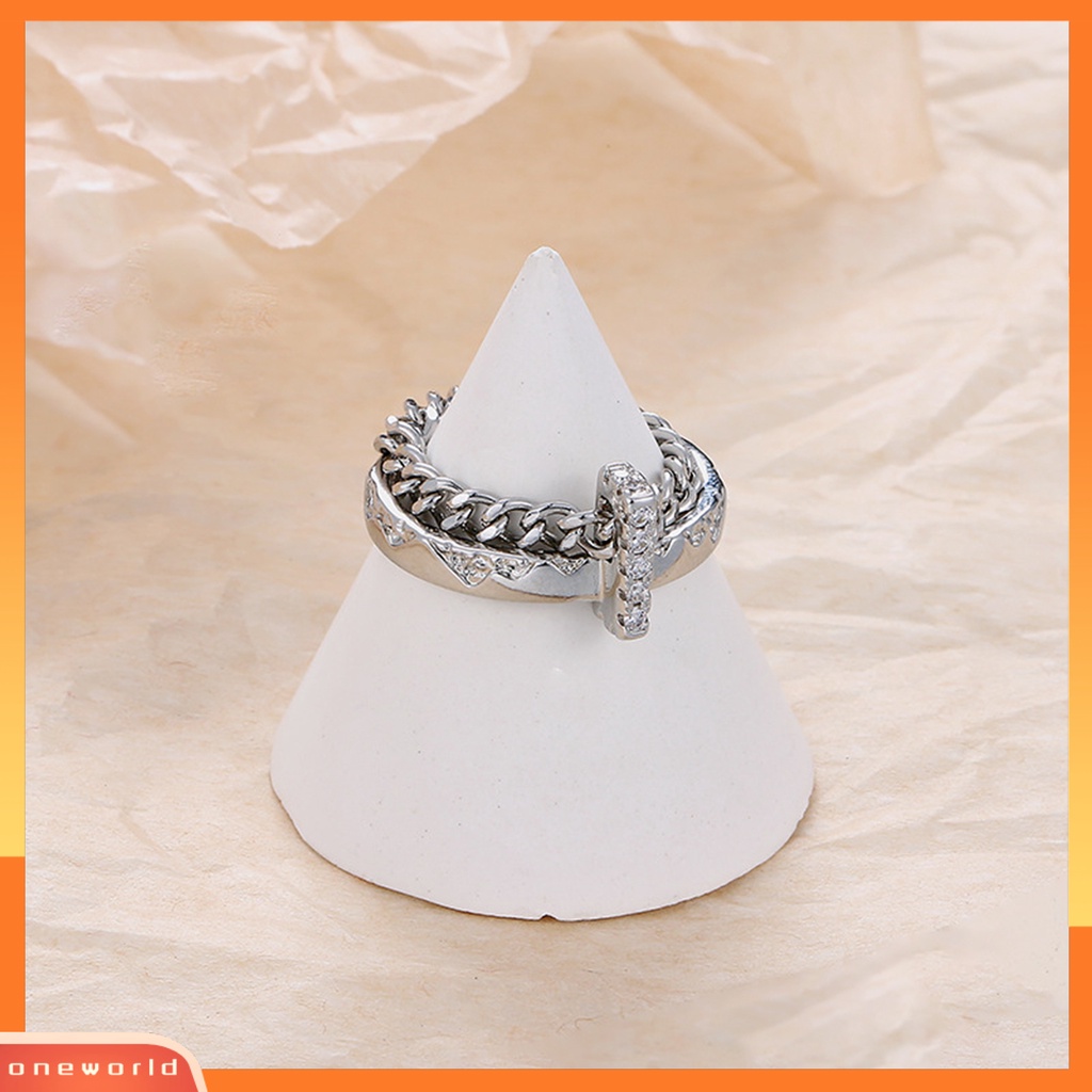 [EONE] Wanita Cincin Hip Hop Lapisan Ganda Hias Eye-catching Semua Pertandingan Hadiah Perhiasan Geometris Berlian Imitasi Bertatahkan Wanita Ladies Finger Ring Untuk Pacaran