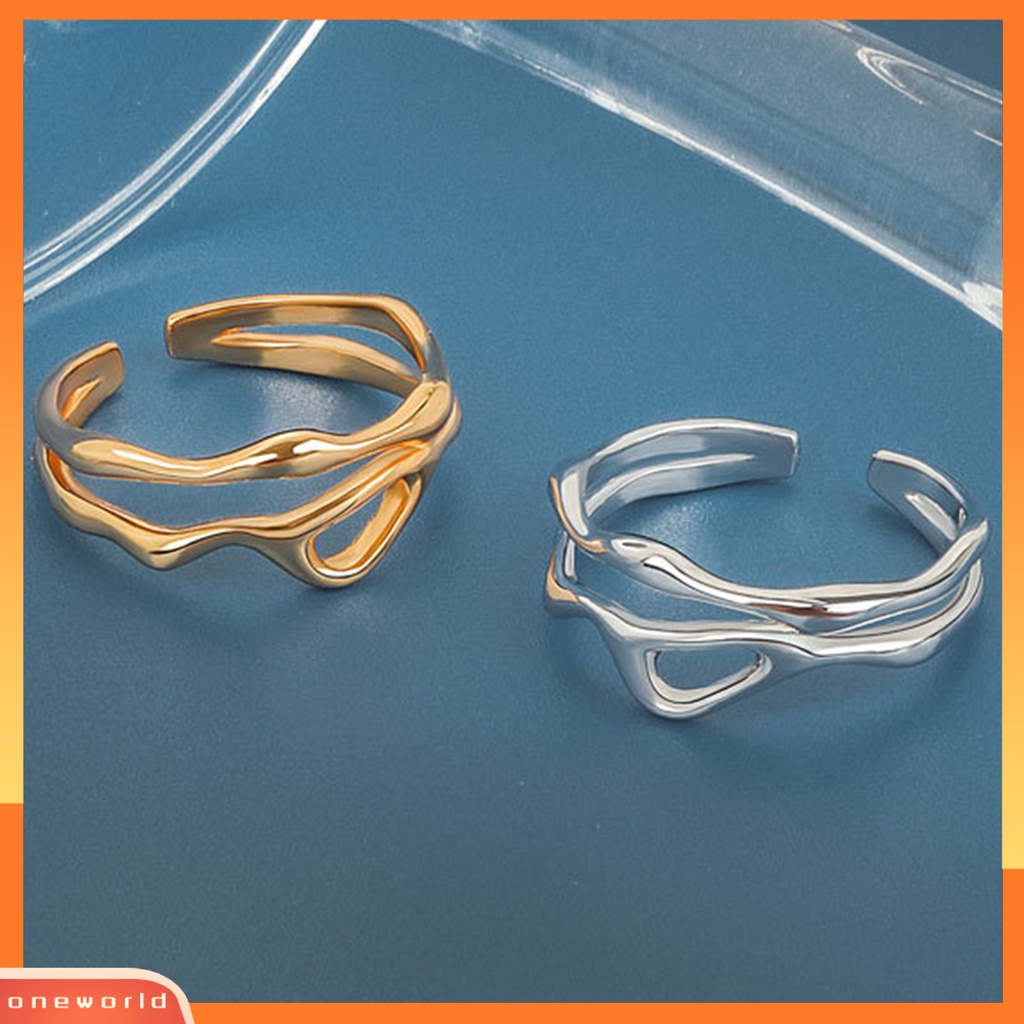 [EONE] Wanita Cincin Tidak Teratur Berongga Geometris Kilau Terang Pembukaan Yang Dapat Disesuaikan Berdandan Hadiah Wanita Garis Ganda Jari Cincin Perhiasan Pesta Aksesori Busana