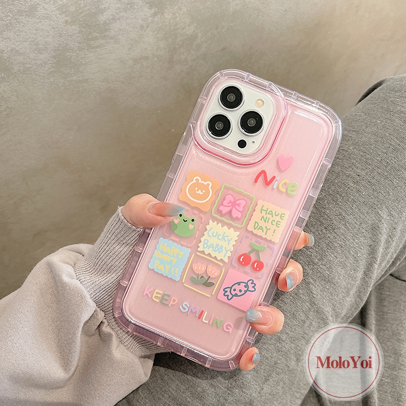 Ins Cherry Candy Kartun Hewan Lucu Beruang Katak Case Kompatibel Untuk IPhone 7Plus XR 11 14 13 12 Pro MAX 6 6S Plus X XS MAX Kawaii Phone Case Shell Lembut Tpu Shockproof Airbag Cover