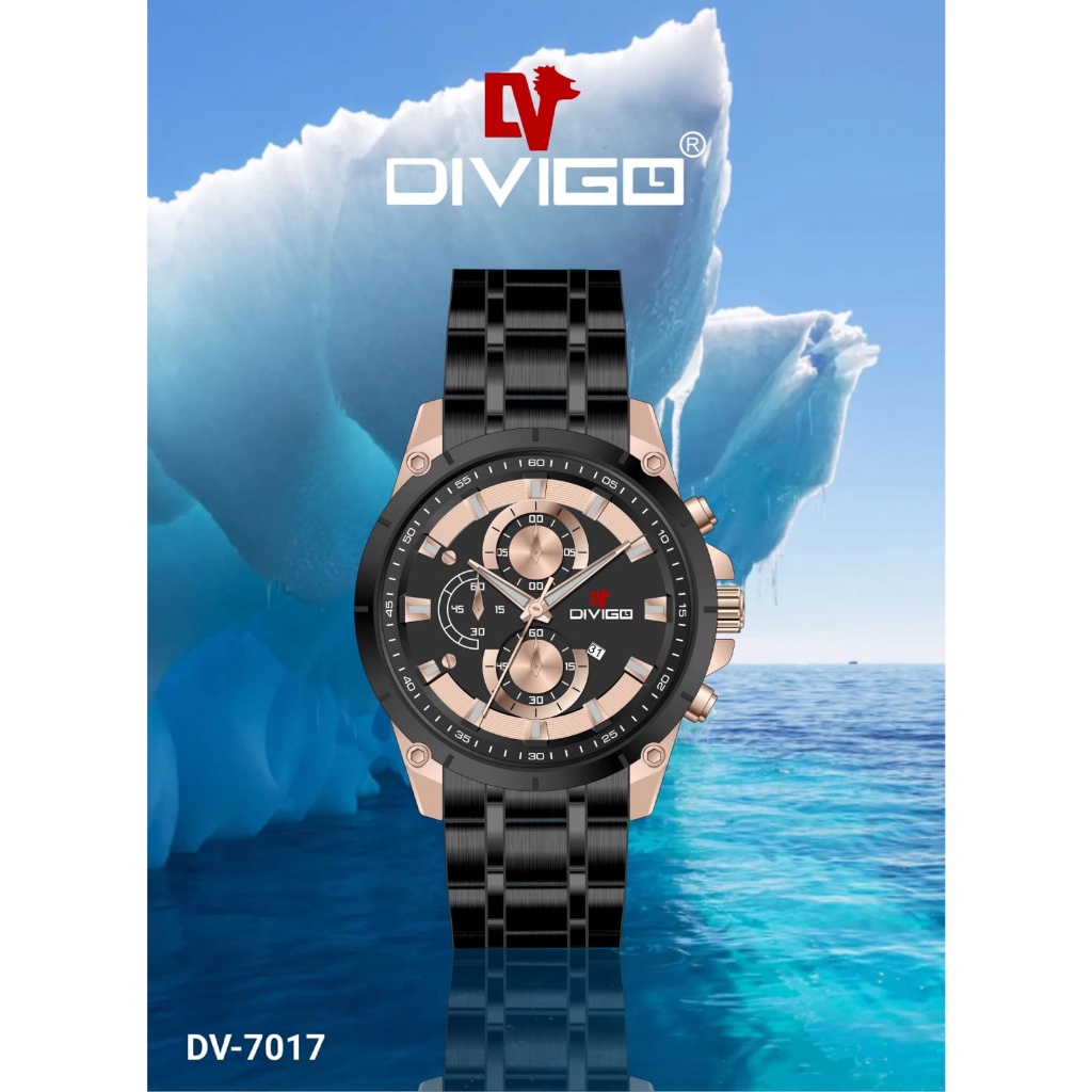 [B] Jam tangan Pria Divigo Dv-7017 Sporty Rantai Staintless Steel Free Box