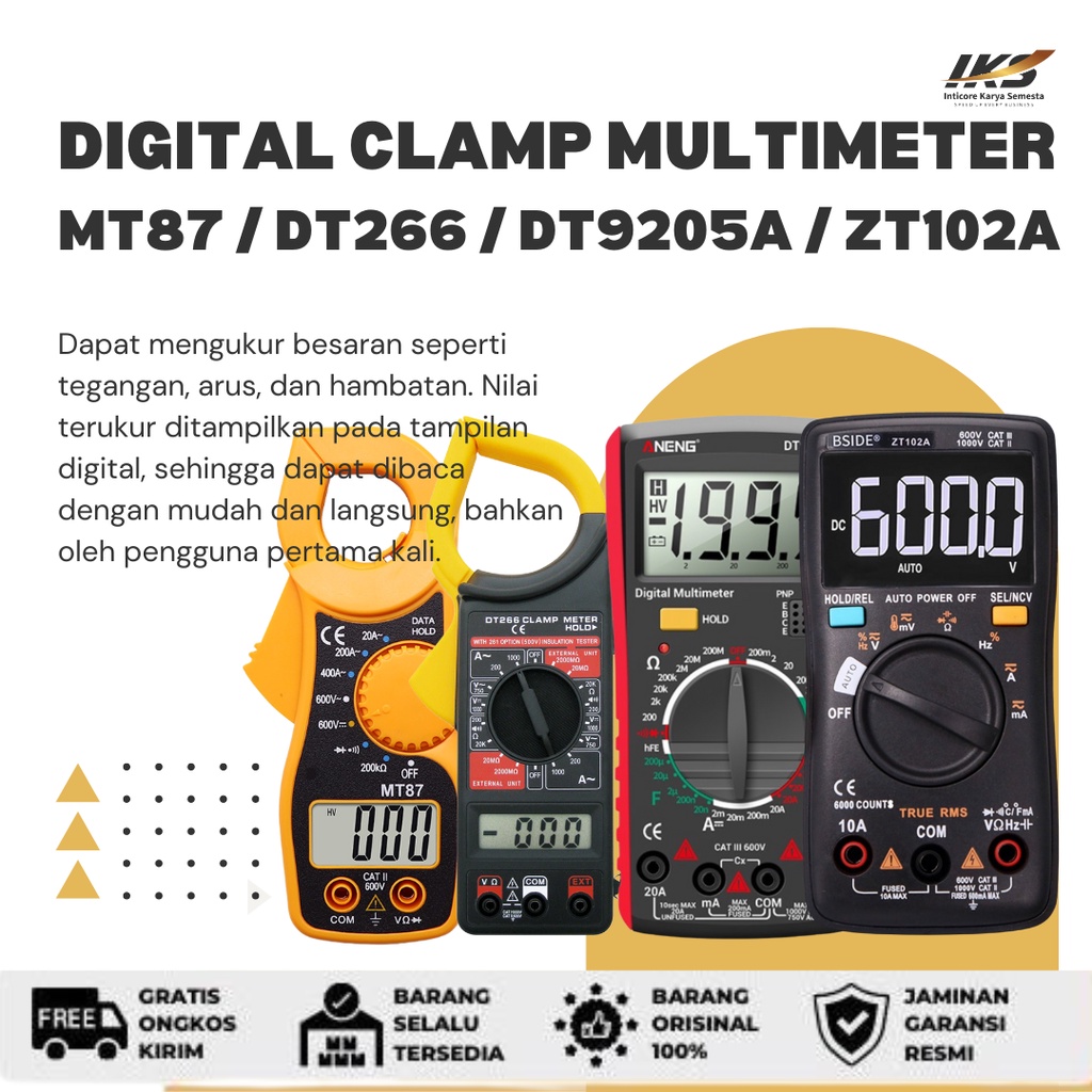 Digital Clamp MultiMeter MT87 / DT266 / DT9205A / ZT102A