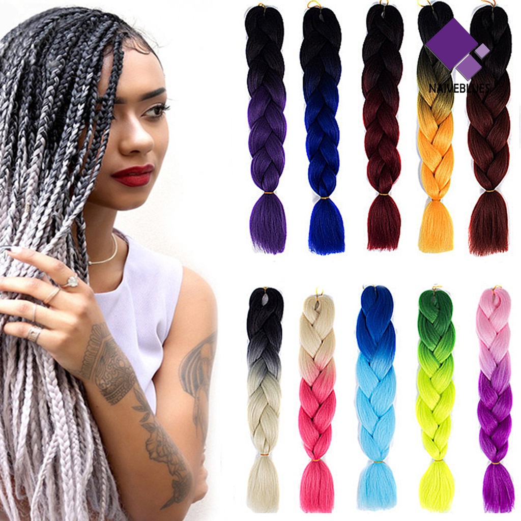 &lt; Naiveblues &gt; Wig Warna Gradasi Wanita Fashion Braided Hair Extension Club