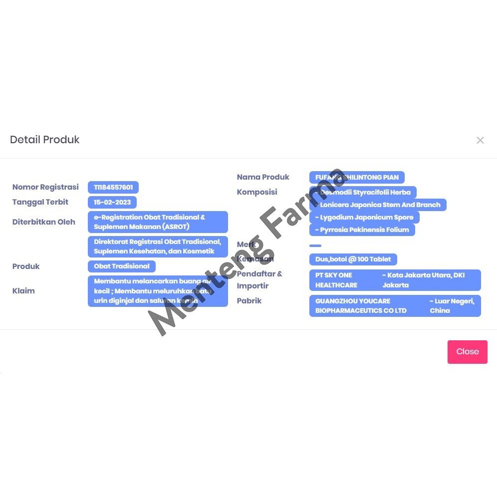 Fufang Shilintong Pian - Obat Herbal Batu Ginjal dan Urine