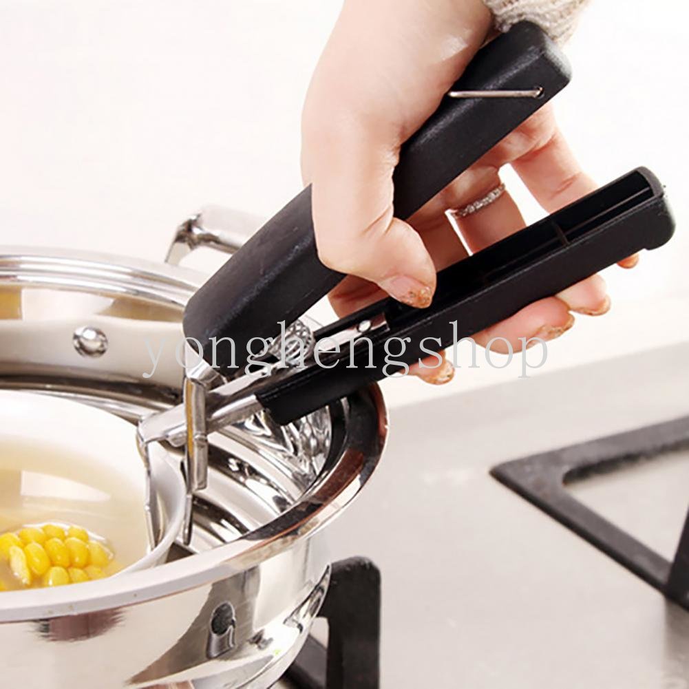 Pegangan Silikon Klip Anti Panas Non-slip Stainless Steel Mangkuk Pemegang Penjepit Piring Panci Pan Gripper Microwave Piring Panas Mangkuk Klip Penjepit Aksesoris Dapur