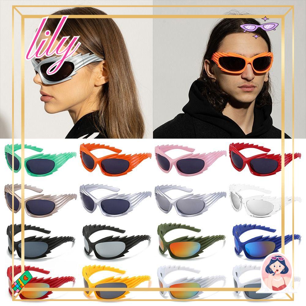 Lily Y2K Kacamata Hitam UV400 Untuk Wanita Pria Silver Punk Persegi Panjang Hip Hop Shades