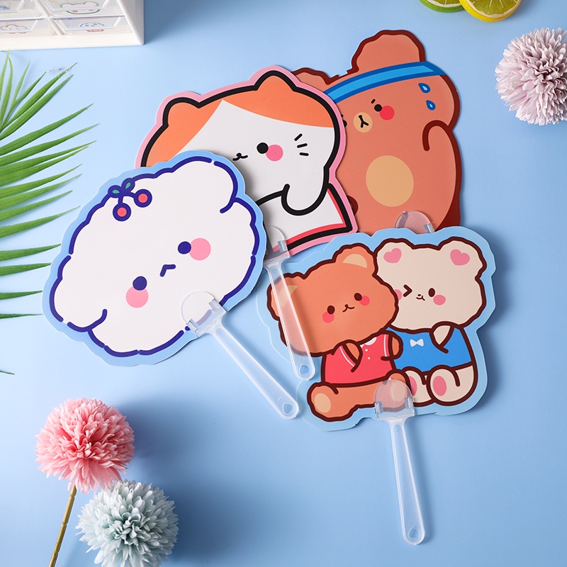 5pcs Kipas Angin Tangan Berbentuk Kartun Lucu Musim Panas Anak-Anak Kipas Mini Portabel