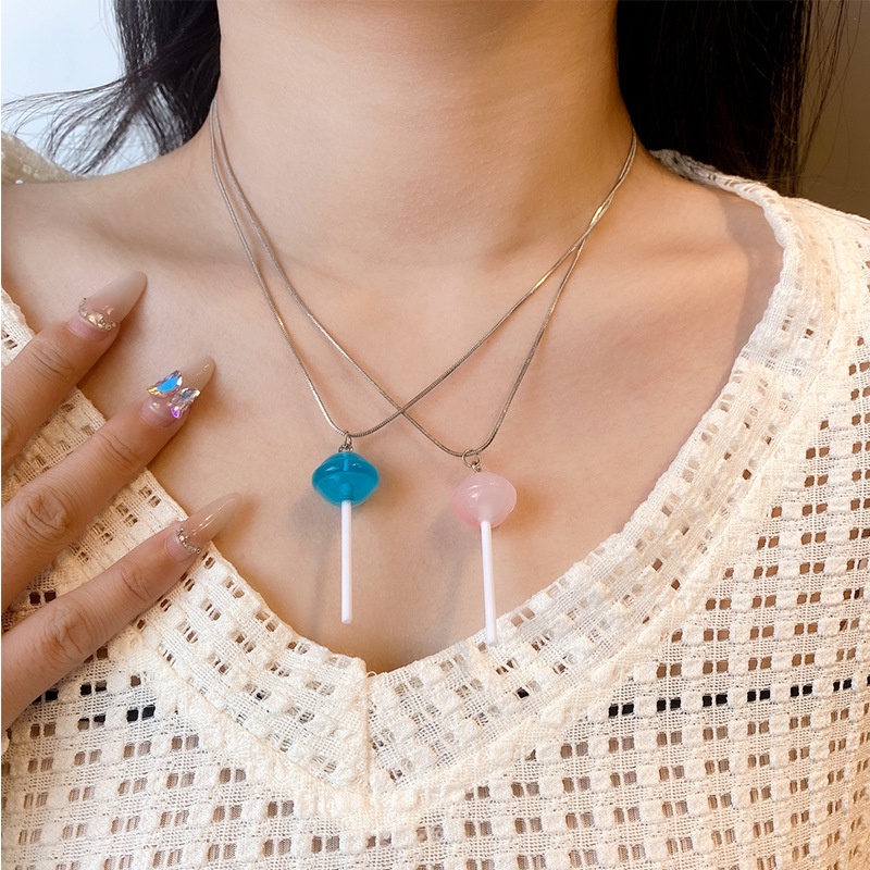 Kalung Liontin Lollipop Korea Baru Fashion Sahabat Klavikula Rantai Perhiasan Hadiah Lucu Manis Berwarna Rantai Klavikula Permen Yang Indah Rantai Kerah Kristal Untuk Wanita