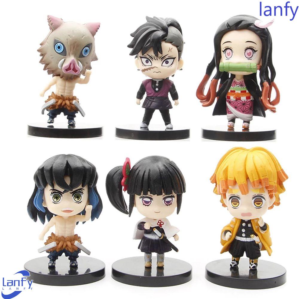 Lanfy Demon Slayer Action Figure Mainan Kawaii Dekorasi Moldel Ornamen Kartun Anak Hadiah Anime Figure