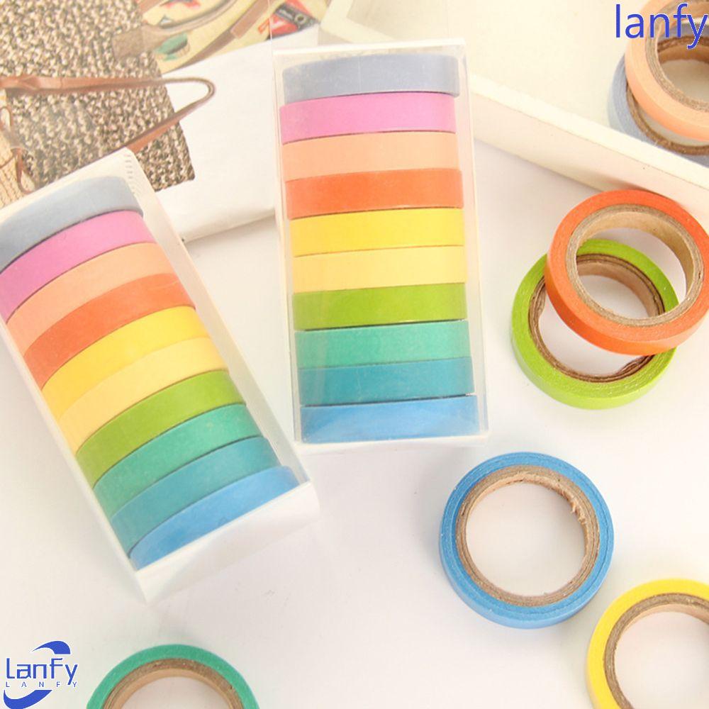 Lanfy Rainbow Roll Kertas Masking Kerajinan Sticky Scrapbooking 10warna Permen Siswa Anak Favorit Alat Tulis Kantor Masking Tape Gulungan