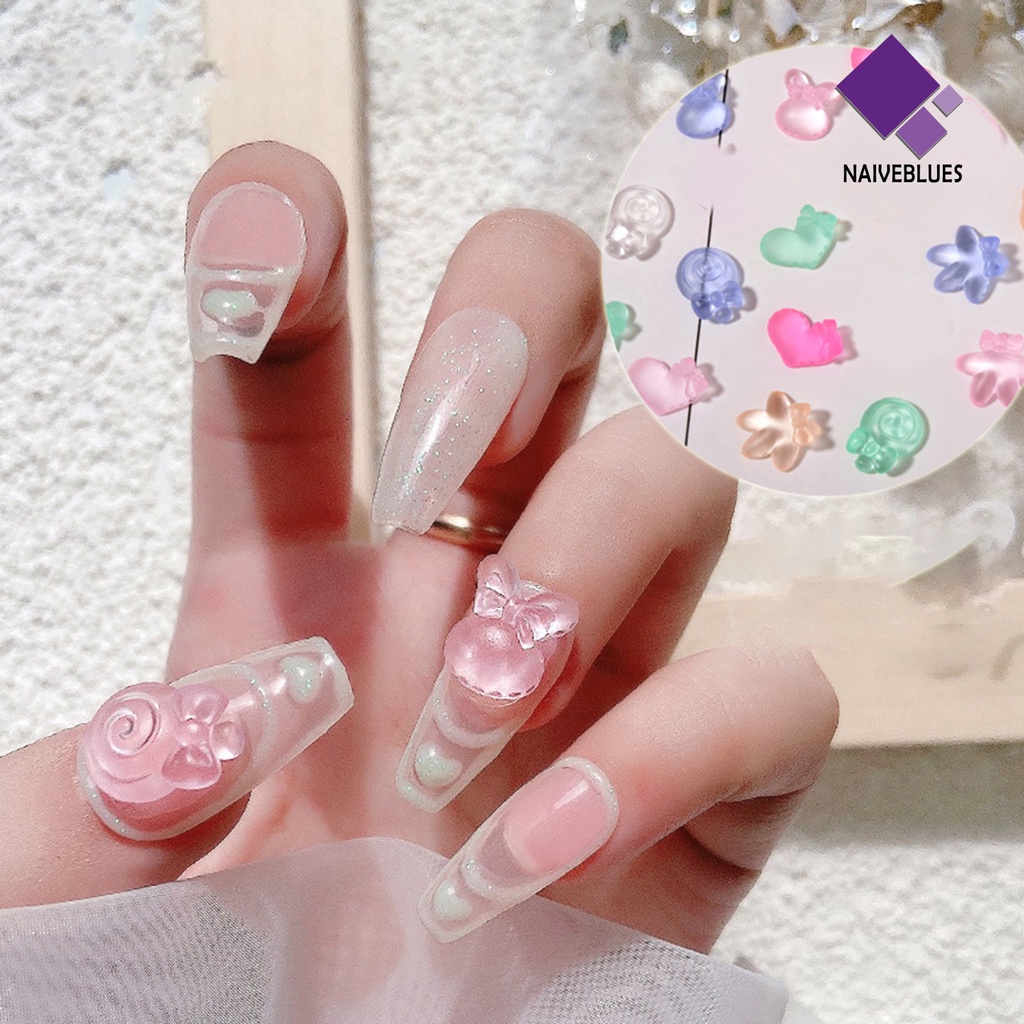 [naiveblues] 20pcs/set Kuku Kartun Dekorasi Hidup Tahan Lama Tembus Nail Art Berlian Imitasi Warna Aksesoris