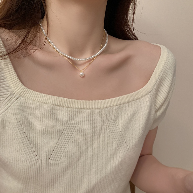 Yeezii Mutiara Manik-Manik Ganda Kalung Untuk Wanita Fashion Rantai Emas Liontin Kalung Choker Perhiasan Aksesoris