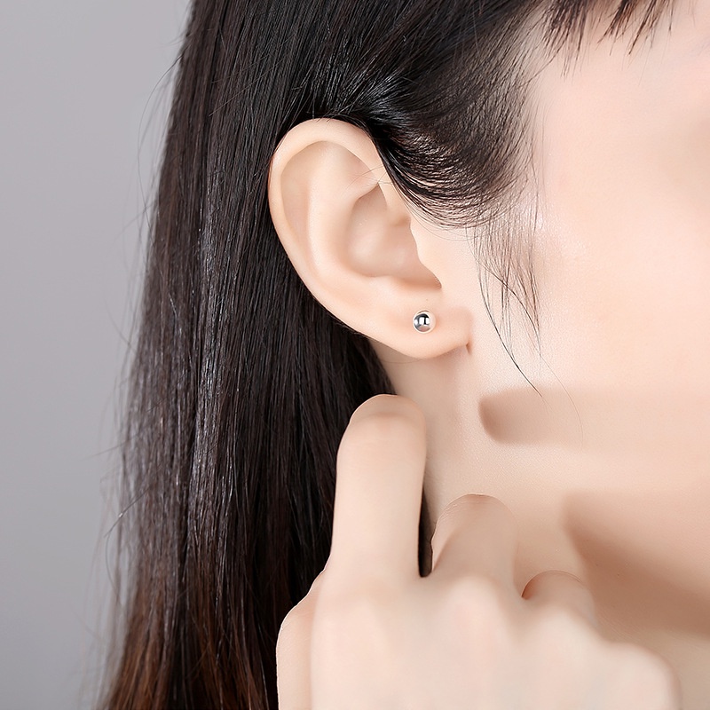 Anting Kacang Polong Glossy Anting Bola Sederhana Influencer Manik Bulat Rose Gold Earrings Sterling Silver