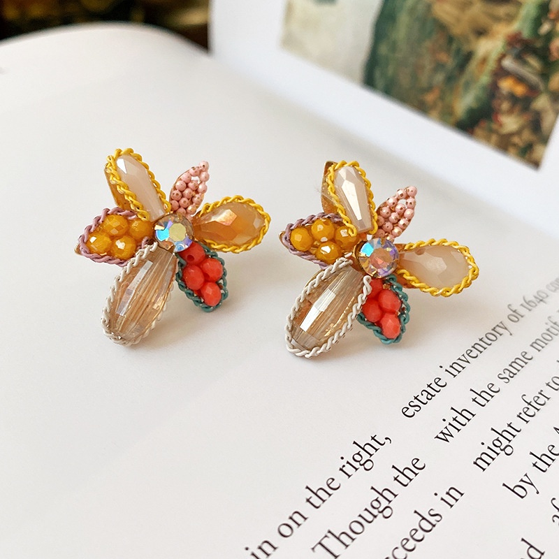 Jepang Korea Bunga Kristal Trendi Niche Desain High-End Indah Anting