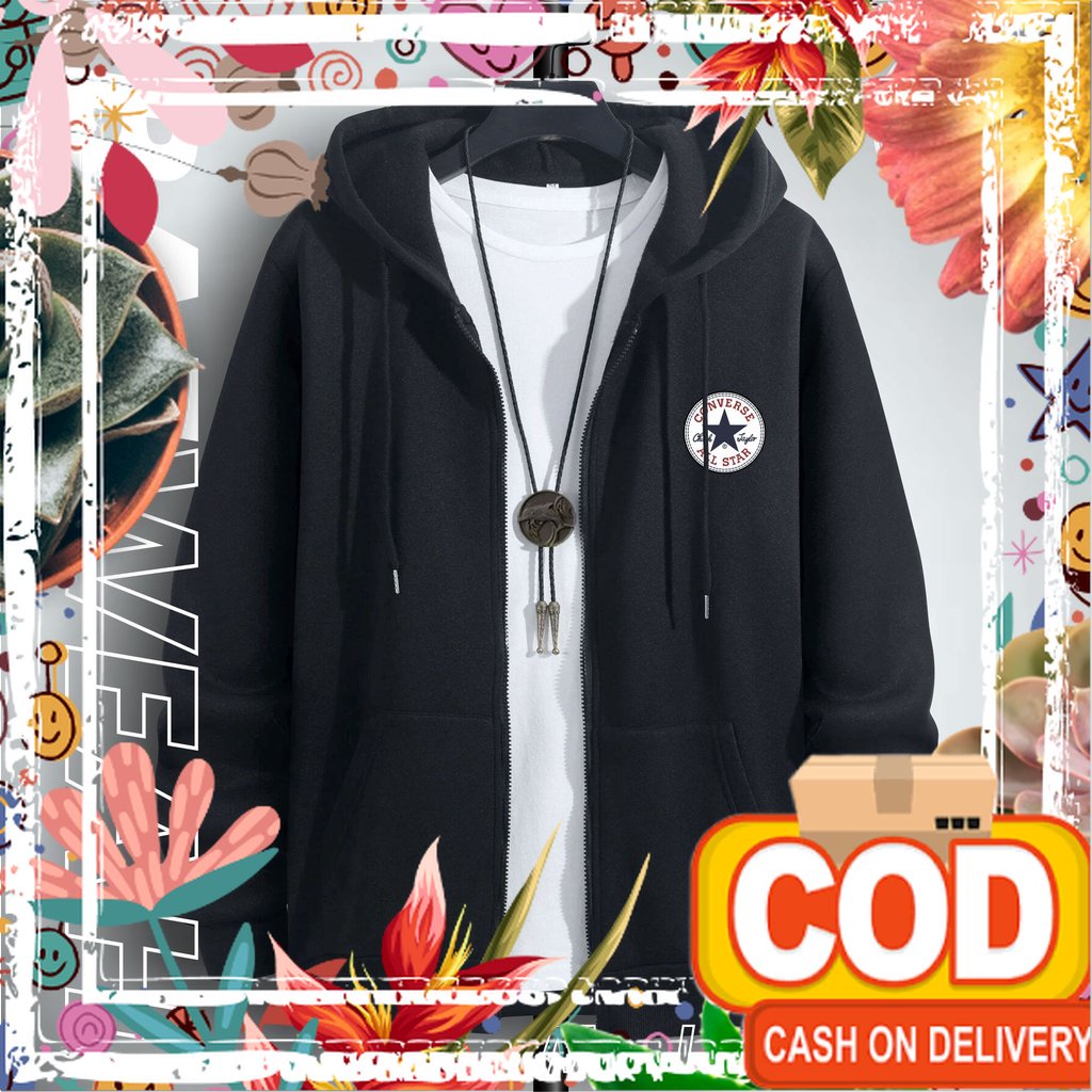 SWEATER HOODIE - Jaket Distro Zipper - Jaket Sweater Hoodie Resleting Pria CONVERSE/ tebel pol