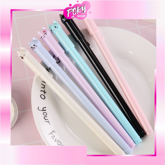 POKY - D6133 Bolpen Motif Kucing / Pulpen gel Karakter Kucing / Pena Karakter Kucing Lucu / Pena Karakter Meow S5615