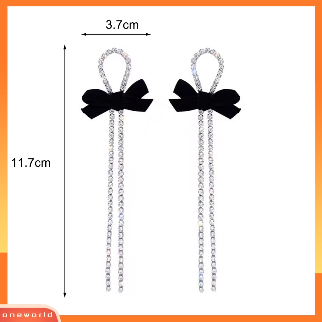 [EONE] 1pasang Anting Wanita Berkilau Semua Pertandingan Shiny Efek Visual Desain Rumbai Panjang Anti-Oksidasi Hias Alloy Wanita Bow-knot Earrings Perhiasan Pesta Pernikahan Untuk Wanita