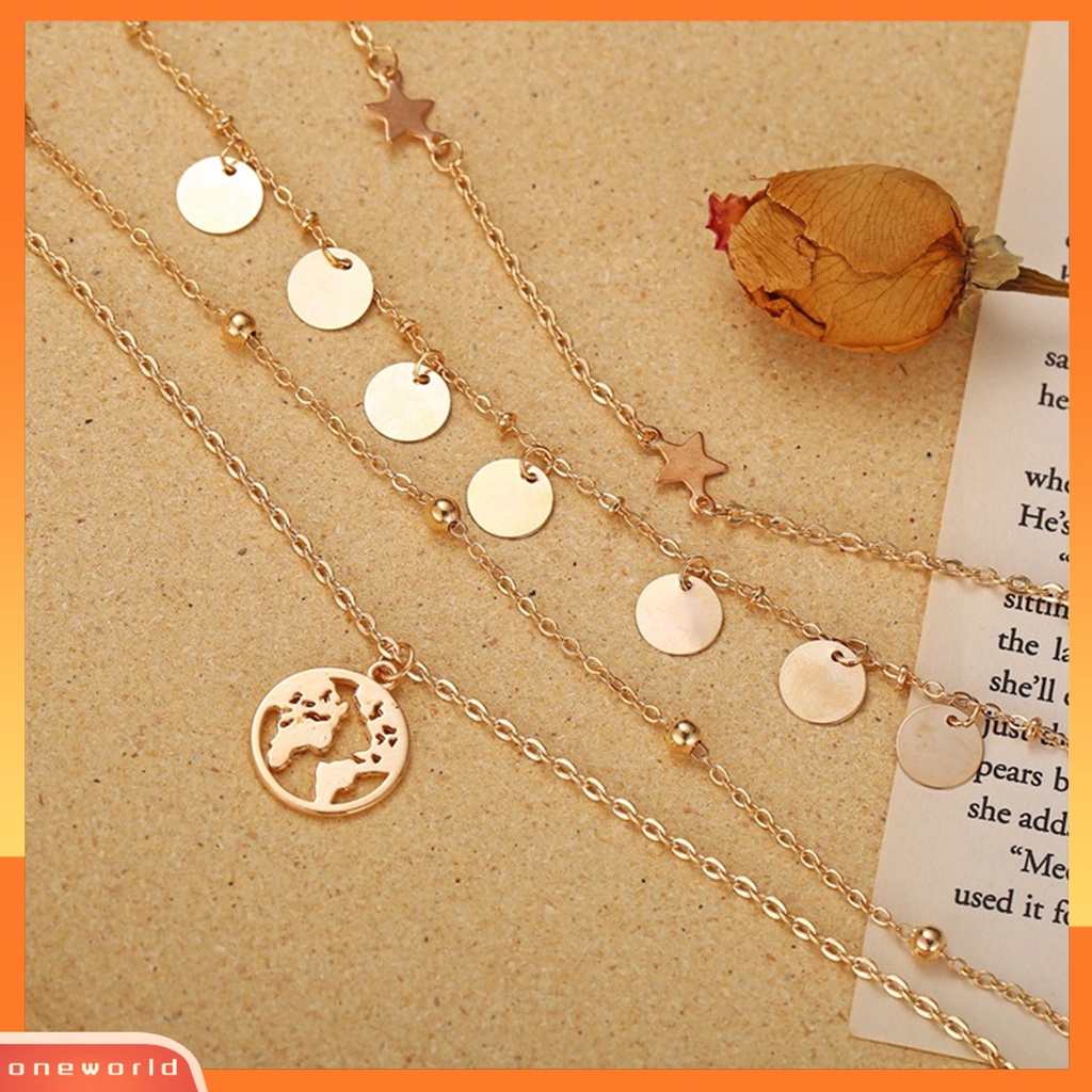 [EONE] Wanita Kalung Tahan Lama Warna Solid Stainless Indah Multi Bentuk Dekoratif Kreatif Multi-layer Bintang Payet Lady Liontin Perhiasan Perempuan