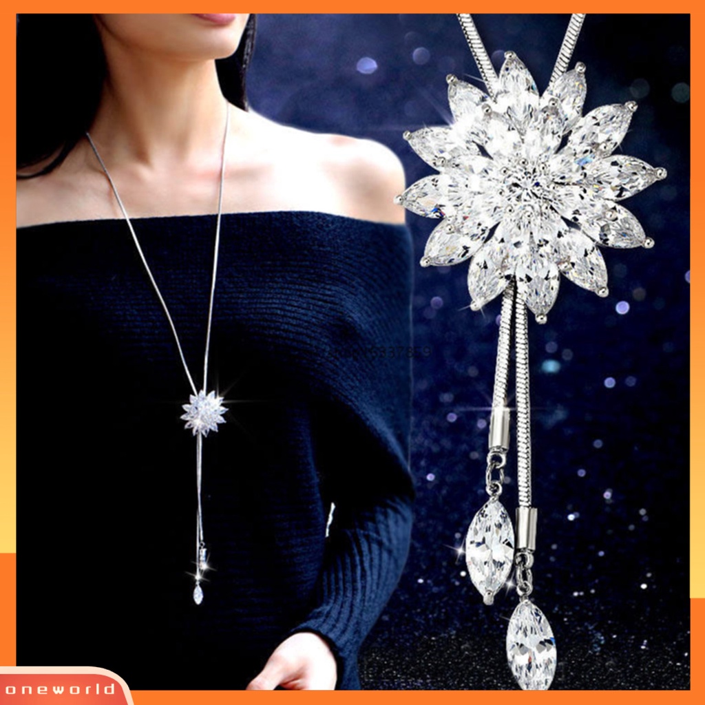 [EONE] Wanita Kalung Berlian Imitasi Bersinar Hias Tulip/Bunga Mawar Angsa/Busur Rumbai Pesona Dress-Up Beberapa Gaya Sweater Panjang Rantai Gaun Pesta Kalung Perhiasan Hadiah