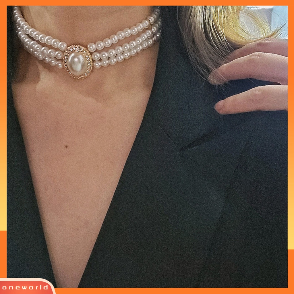 [EONE] Wanita Choker Vintage Elegan Berlian Imitasi Mengkilap Hias Adjustable Dress Up Hadiah Wanita Mutiara Imitasi Klavikula Kalung Perhiasan Trendi