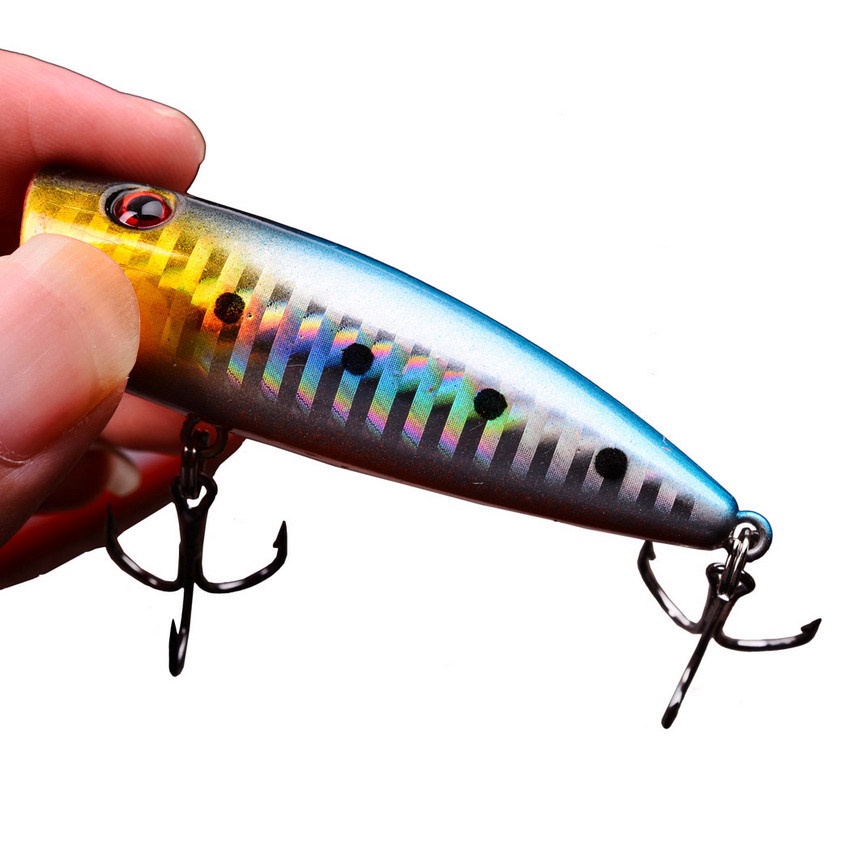 Umpan Pancing 7cm 8g Popper Umpan Engkol Topwater Pensil Bass Trout Umpan Pancing Dengan Kait Air Asin Air Tawar Trout Walleye Blueback Salmon Lele
