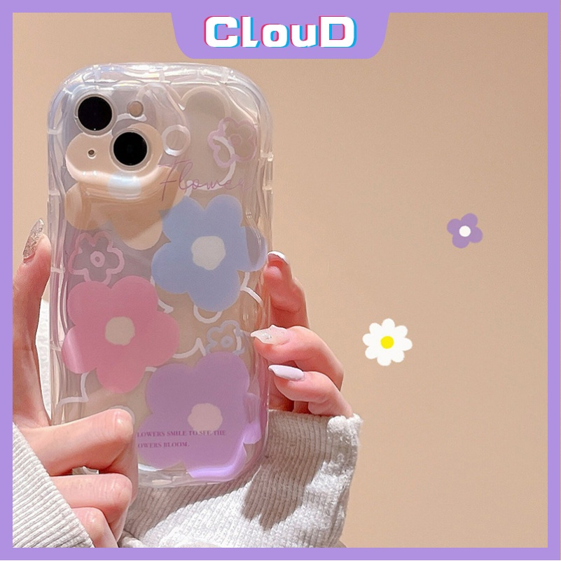 Casing Kelinci Lucu 3D Wavy Curved Edge Kompatibel Untuk iPhone 7Plus XR 11 14 13 12 Pro Max X7 6s 8 6 Plus XS Max SE 2020 Fresh Flowers Tulip Shockproof Soft Tpu Glossy Back Cover