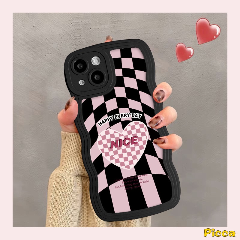 Untuk Infinix Hot 11s 10s 20 10 9 12i 10Lite 20s 8 12 Pro Hot 10 11 9 12 Play Note 12 G96 10 Pro Smart 6 4 5 Plus Ins Trendy Keren Checkerboard Bagus Cinta Hati Bergelombang Tepi Lembut Sarung