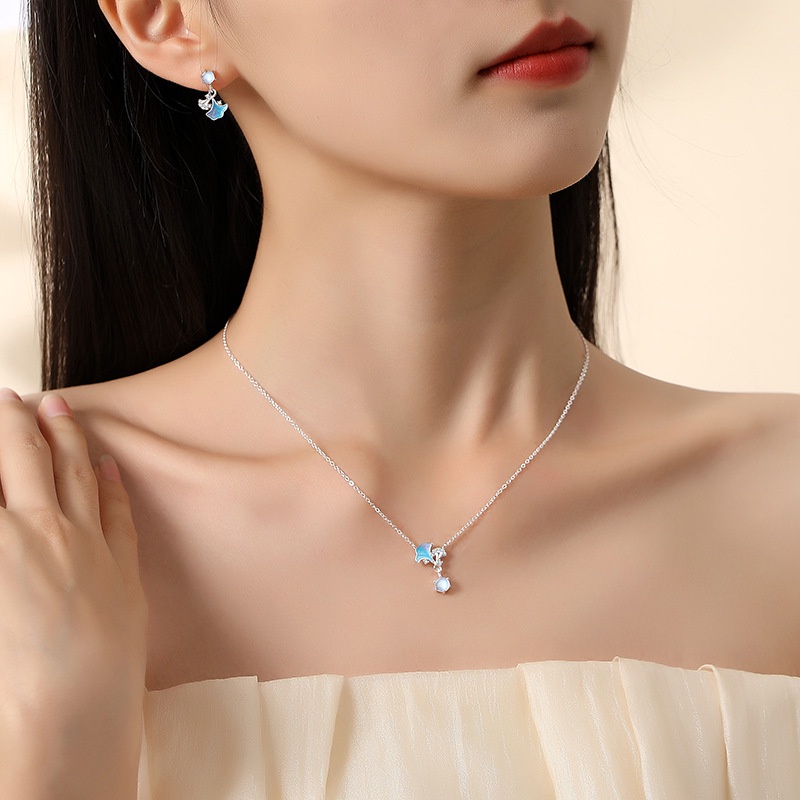 Moonlight Kalung Keberuntungan Aprikot Kecil Perempuan Sterling Silver Mori Seri Moonstone Rantai Klavikula Musim Panas Gaya Baru Ginkgo Daun Kalung Perhiasan