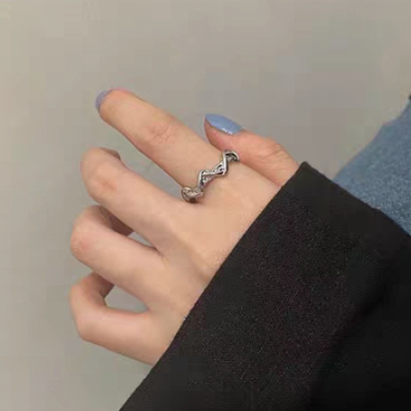 Cincin Wanita Korea Gelombang Aksen Zicron Fashion Vintage 1 Set 2 Pcs Aksesoris Perhiasan CNC20