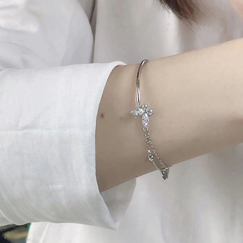 Gelang Kupu-Kupu Untuk Wanita Fashion Gadis Warna Perak Gelang Perhiasan Pesta Hadiah Ulang Tahun