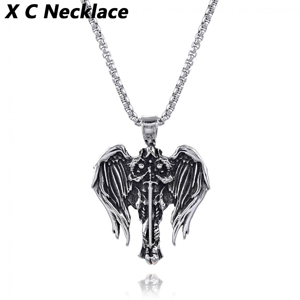 [X C Kalung] Baru Besar Bersayap Guardian Angel Stainless Steel Liontin Kalung Wanita Kalung Hadiah