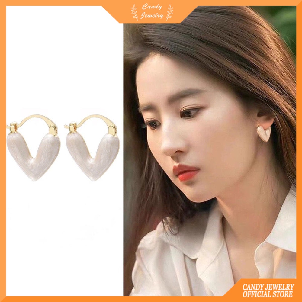 Cinta Lembut Gaya Perancis Menetes Glasir Telinga Gesper Wanita High-end Indera Cahaya Mewah Unik Niche Anting Fashion Hati Anting Permen Perhiasan