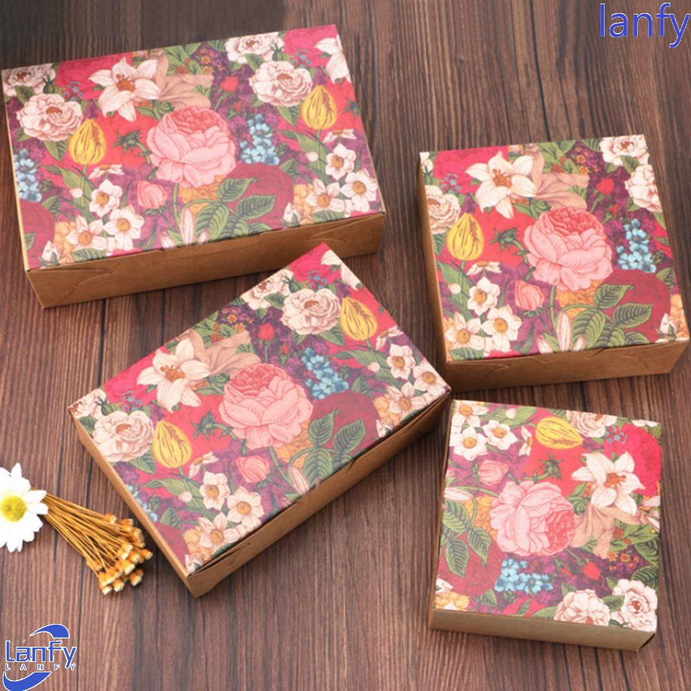 Lanfy Mooncake Kotak Portable Retro Bakeware DIY Paper Box Hadiah Pernikahan Cookies Packing Box