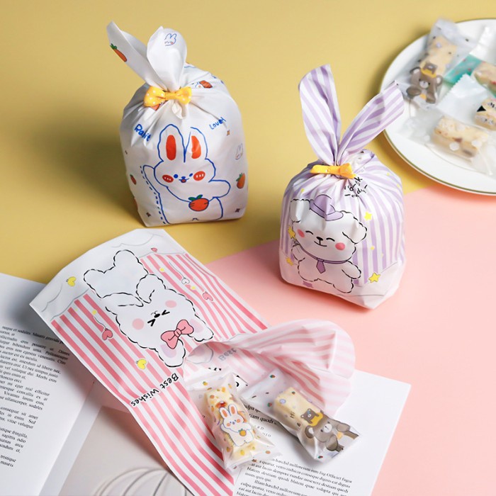 bunny ear plastic goodie bag 13x23cm / kantong bungkus cookies permen --