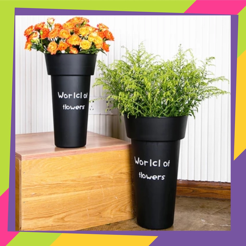 1865D2 / Pot bunga plastik world of flowers / Vas bunga hias tanaman artificial