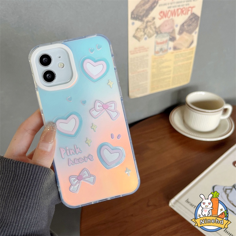 IPHONE Casing Kompatibel Untuk Iphone14 13 12 11 Pro Max X Xr Xs Max8 7 Plus SE 2020 Gradual Warna-Warni Laser Hati Cinta Casing Ponsel Silikon Kreatif Shockproof Anti-Jatuh Perlindungan Case