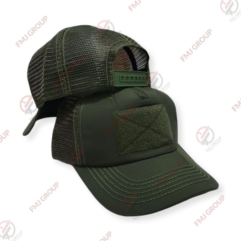 Topi Tactical Perekat Kombinasi Jaring Hitam, Krem, Abu, Hijau Olive/Pol PP