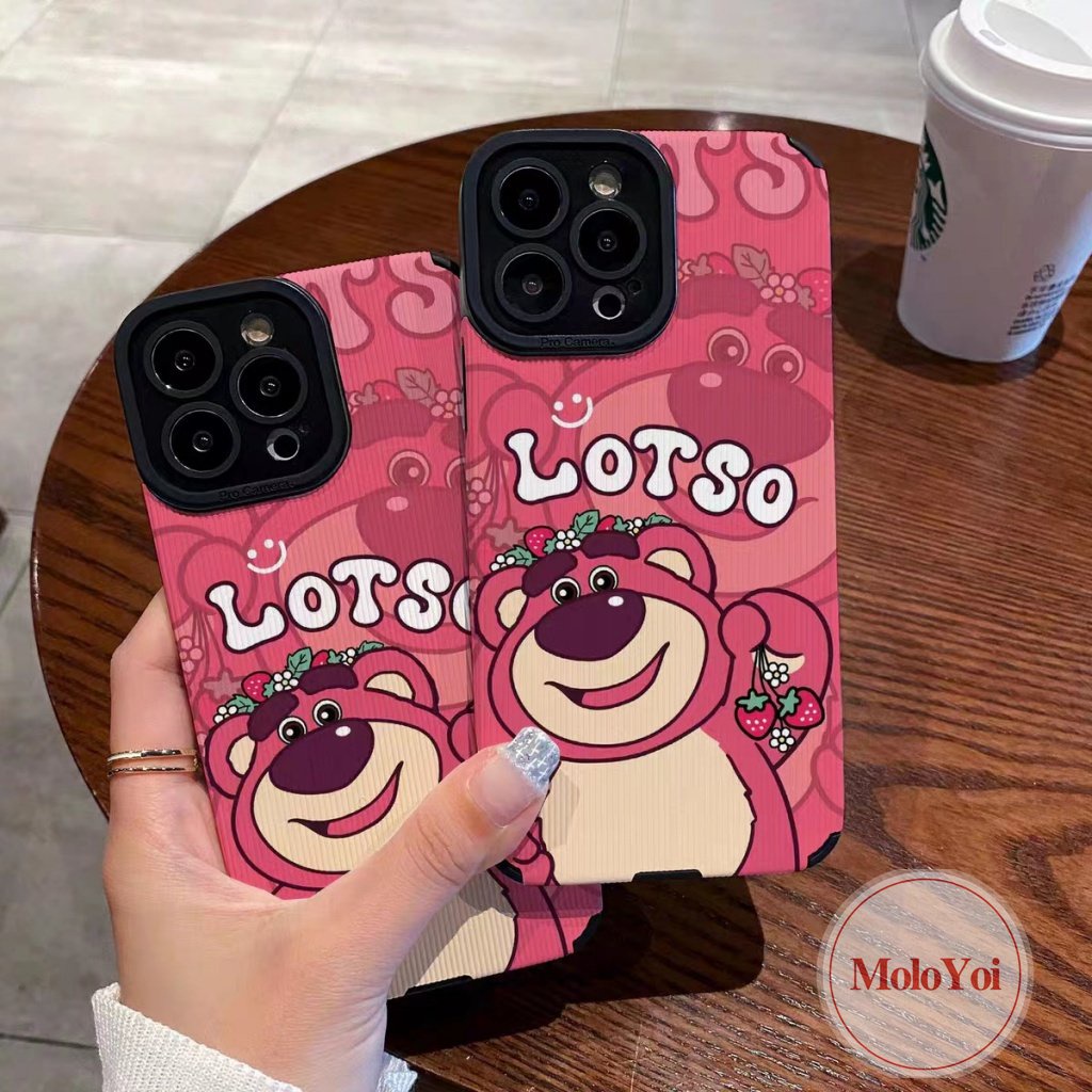 Kartun Lucu Manyo Strawberry Bear Phone Case Kompatibel Untuk iPhone 14 Pro Max11 12 13 7 8 Plus X XR XS MAX 7Plus Tekstur Kulit Mewah Silicon Lembut Lovely Shockproof Cover