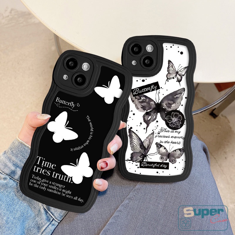 Ins Fashion Fantasy Butterfly Letter Label Case Untuk Infinix Hot  9 12 11 10 Play Smart 4 6 5 Plus Note 12 G96 10Pro Hot 20s 9 8 12 Pro 10s 11s 10Lite 20 10 12i Soft Wavy Edge Case