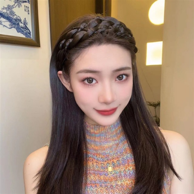 Lima Helai Wig Hairband Sandwich Kepang Rambut Klip Hiasan Kepala Adonan Goreng Melintir Kepang Anyaman Tangan Murni Tinggi Tengkorak Atas Ikat Kepala