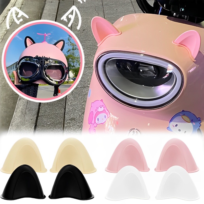 Stiker Telinga Kucing Kartun Lucu 3D Untuk Perekat Helm Motor Universal Helm Stiker Tahan Air Tanduk Setan Sucker Attachment Laki-Laki Perempuan Kendaraan Elektrik Dekorasi