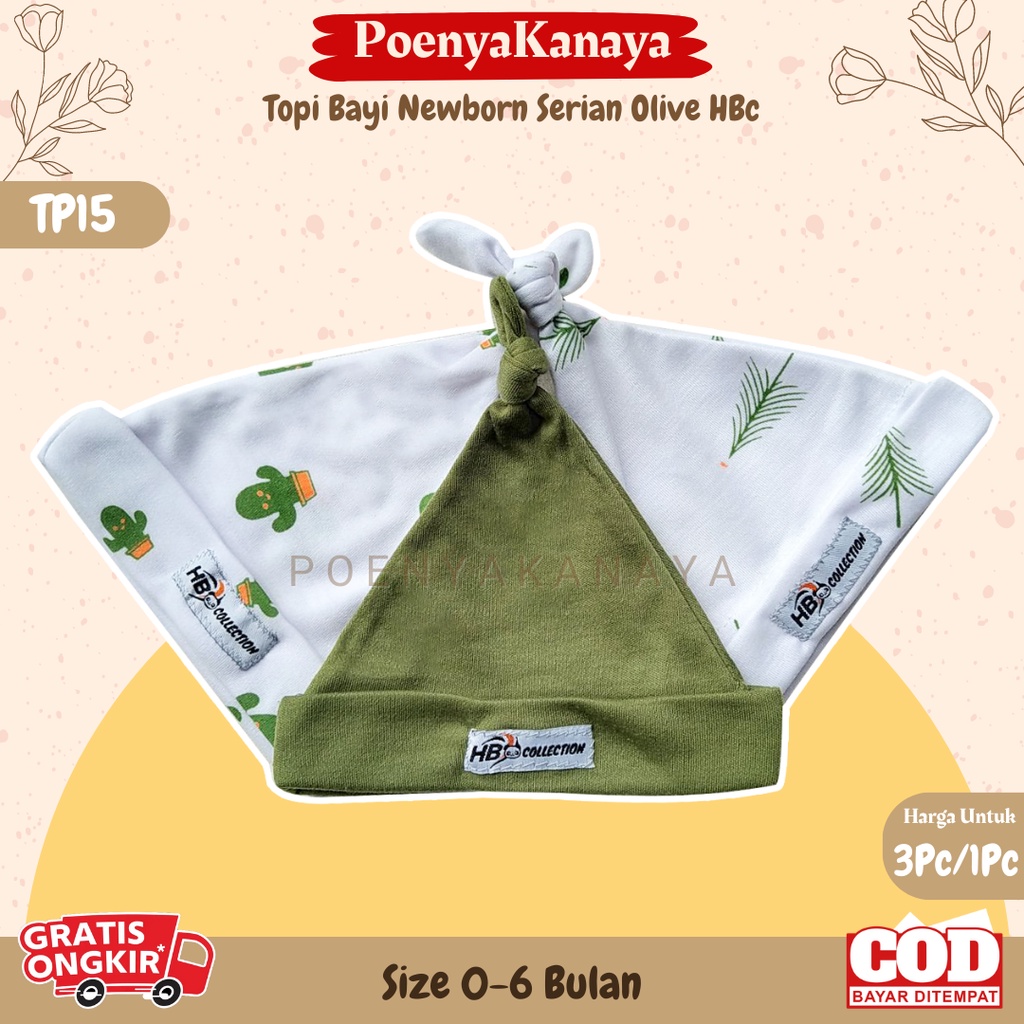 3pc/1pc Topi Bayi Newborn Seri OLIVE HBc TP15